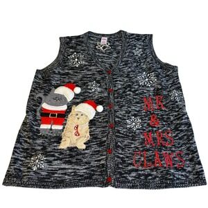 Vintage 16W Womens Christmas Sweater Vest Mr Mrs Claws Cats Snow Gradmacore